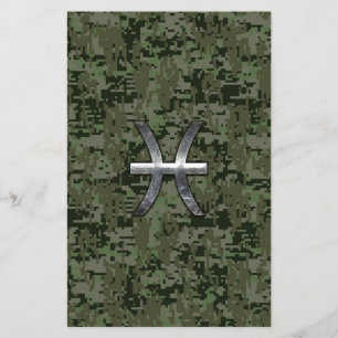 Pisces Zodiac Sign on Woodland Digital Camouflage Flyer