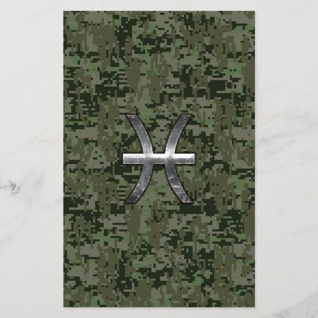 Pisces Zodiac Sign on Woodland Digital Camouflage Flyer (Front)