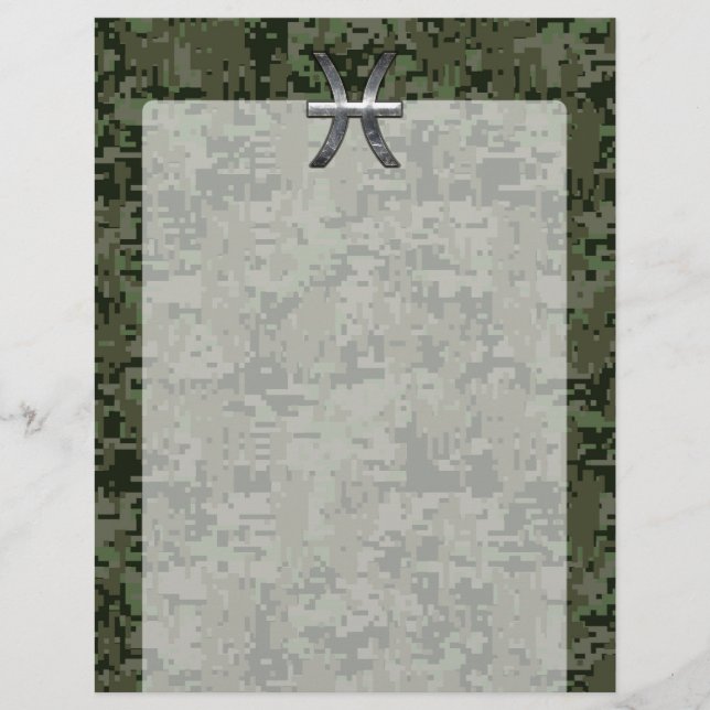 Pisces Zodiac Sign on Woodland Green Digital Camo (Front)