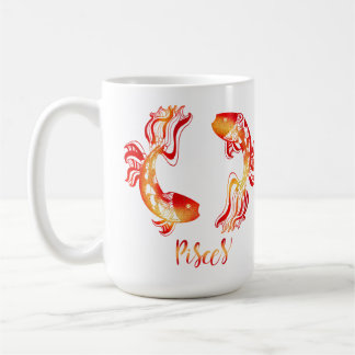 Pisces zodiac sign red orange glitter fish coffee mug