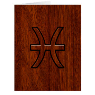 Pisces Zodiac Sign Rich Mahogany wood grain style