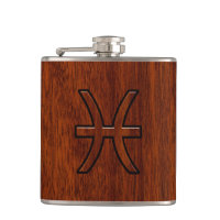 Pisces Zodiac Sign Rich Mahogany wood grain style