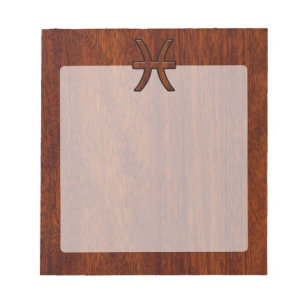 Pisces Zodiac Sign Rich Mahogany wood grain style Notepad