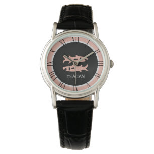 Pisces Zodiac Sign Rose Pink Grey Custom Name Watch
