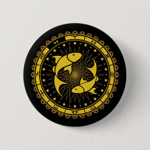 Pisces - Zodiac Sign - Symbol - Horoscope 6 Cm Round Badge
