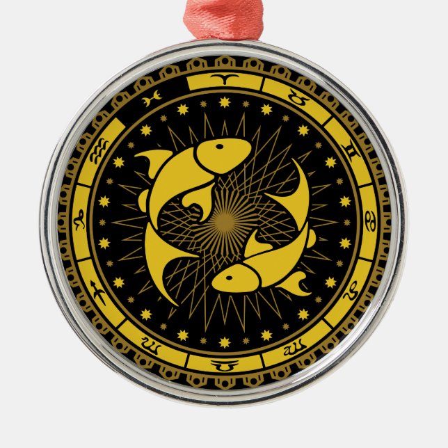 Pisces - Zodiac Sign - Symbol - Horoscope Metal Ornament (Front)
