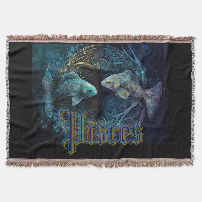Pisces Zodiac Sign Throw Blanket (Front)