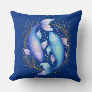 Pisces Zodiac Sign, Two Graceful Koi Fish Cushion