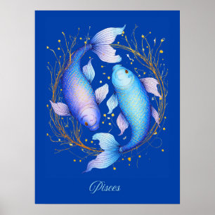 Pisces Zodiac Sign, Two Graceful Koi Fish Poster