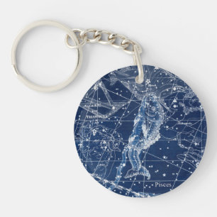 Pisces Zodiac Sign Vintage Illustration Key Ring