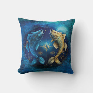 Pisces Zodiac Sign Watercolor Design Cushion