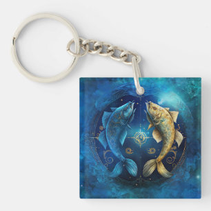 Pisces Zodiac Sign Watercolor Design Key Ring