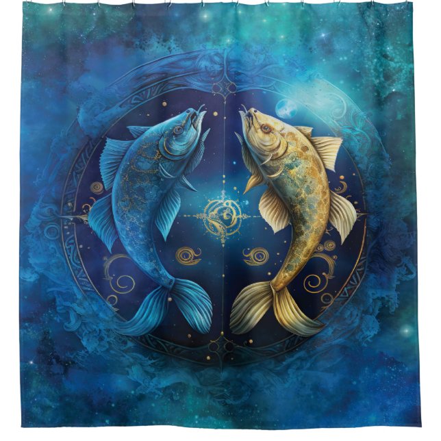 Pisces Zodiac Sign Watercolor Design Shower Curtain (Front)
