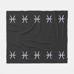 Pisces Zodiac Silver Symbol Black Snake Skin style Fleece Blanket