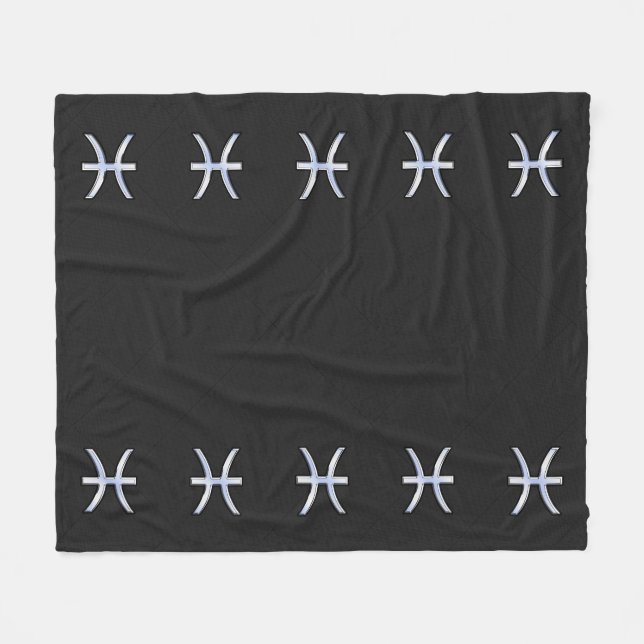 Pisces Zodiac Silver Symbol Black Snake Skin style Fleece Blanket (Front (Horizontal))