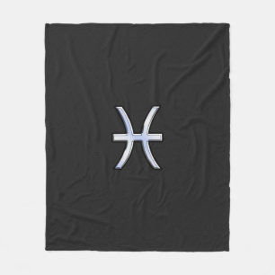 Pisces Zodiac Silver Symbol Black Snake Skin style Fleece Blanket