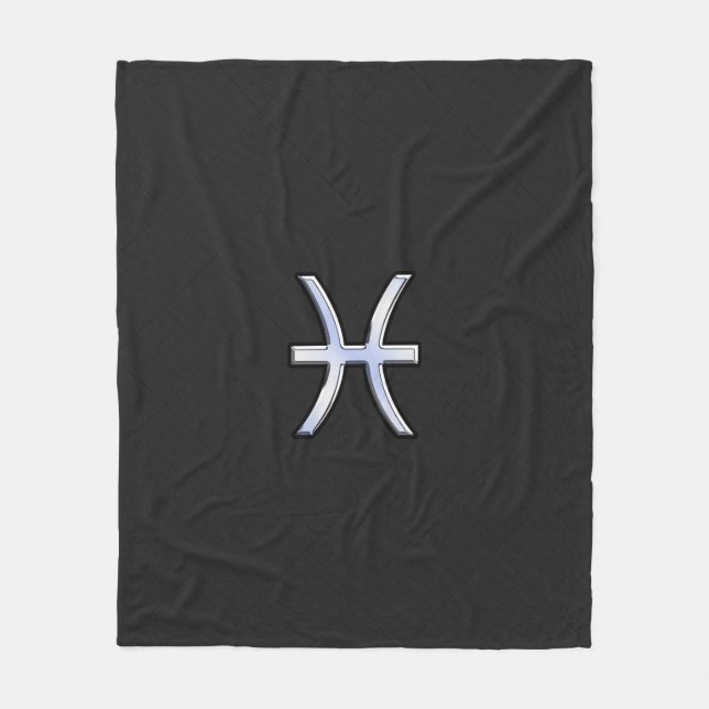 Pisces Zodiac Silver Symbol Black Snake Skin style Fleece Blanket (Front)