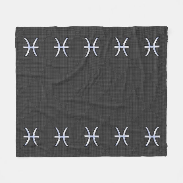 Pisces Zodiac Silver Symbol Carbon Fibre Style Fleece Blanket (Front (Horizontal))