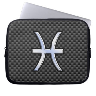 Pisces Zodiac Silver Symbol Carbon Fibre Style Laptop Sleeve