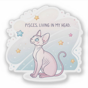 Pisces Zodiac Sphynx Cat Living Head Art
