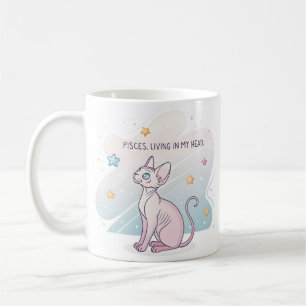 Pisces Zodiac Sphynx Cat Living Head Art Coffee Mug