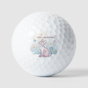 Pisces Zodiac Sphynx Cat Living Head Art Golf Balls