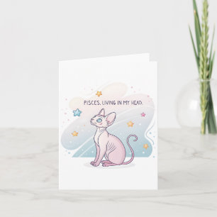 Pisces Zodiac Sphynx Cat Living Head Art Holiday Card