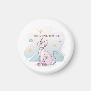 Pisces Zodiac Sphynx Cat Living Head Art Magnet