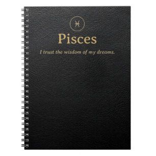 Pisces Zodiac Spiral Notebook - Faux Leather Look