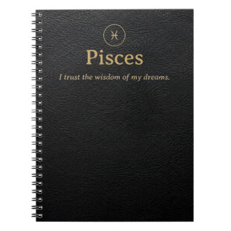 Pisces Zodiac Spiral Notebook - Faux Leather Look