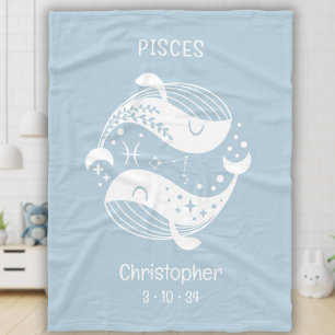 Pisces Zodiac Star Name Birthdate Light Blue Baby Fleece Blanket