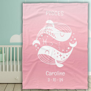 Pisces Zodiac Star Name Birthdate Pink Baby Fleece Blanket