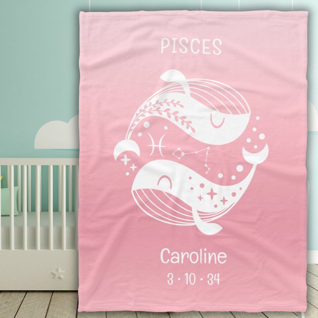 Pisces Zodiac Star Name Birthdate Pink Baby Fleece Blanket (Creator Uploaded)