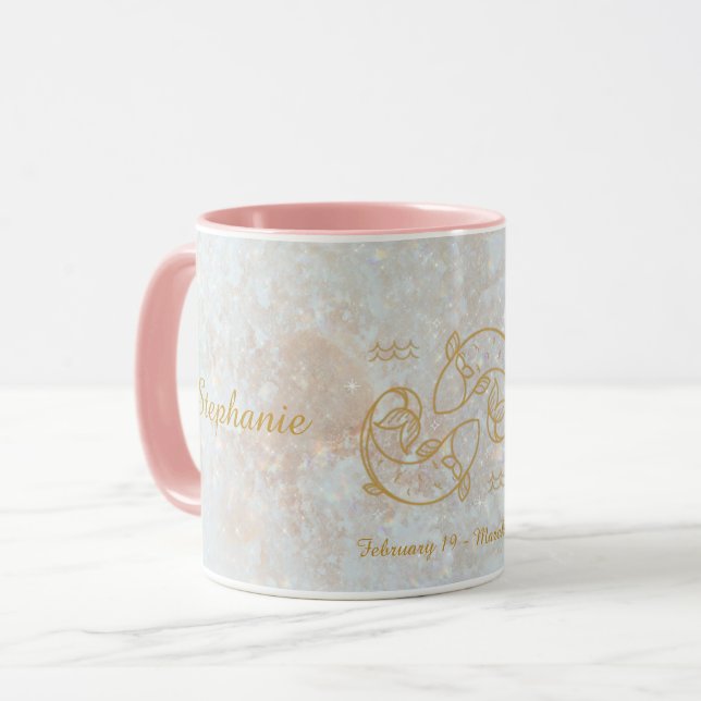 Pisces Zodiac Star Sign Galaxy Monogram Glitter Mug (Front Left)