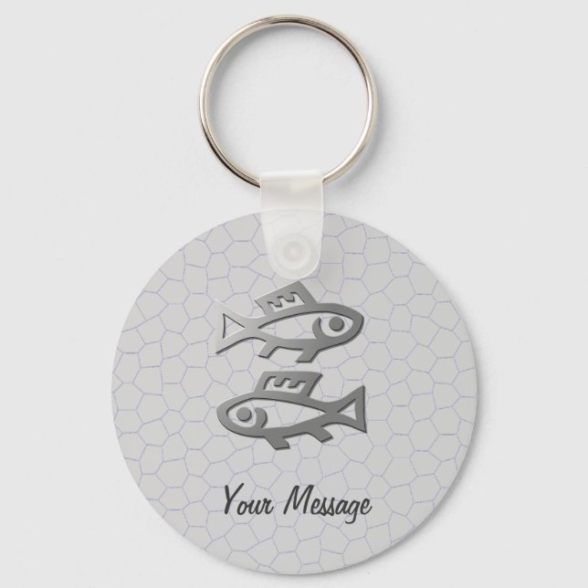 Pisces Zodiac Star Sign In Light Silver Key Ring (Front)
