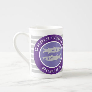 Pisces Zodiac Star Sign with Owner's Name Bone China Mug