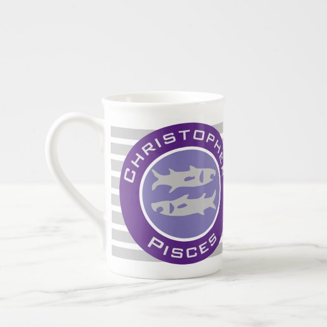 Pisces Zodiac Star Sign with Owner's Name Bone China Mug (Left)