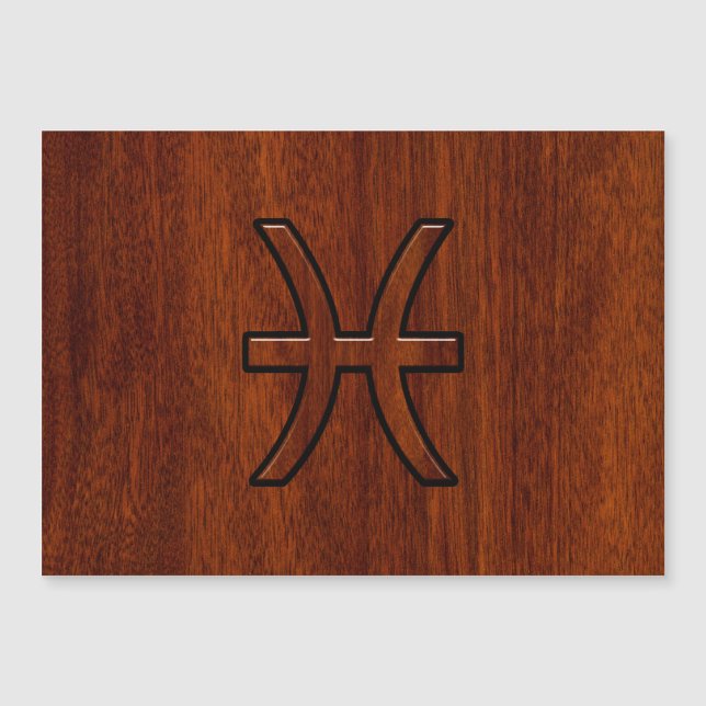 Pisces Zodiac Symbol Brown Mahogany wood style (Front)