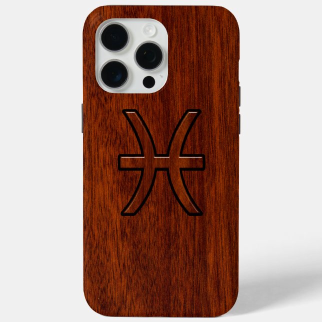 Pisces Zodiac Symbol Brown Mahogany wood style Case-Mate iPhone Case (Back)