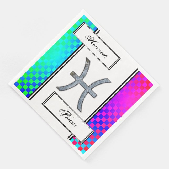 Pisces Zodiac Symbol Element by Kenneth Yoncich Napkin (Corner)