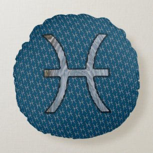 Pisces Zodiac Symbol Element by Kenneth Yoncich Round Cushion
