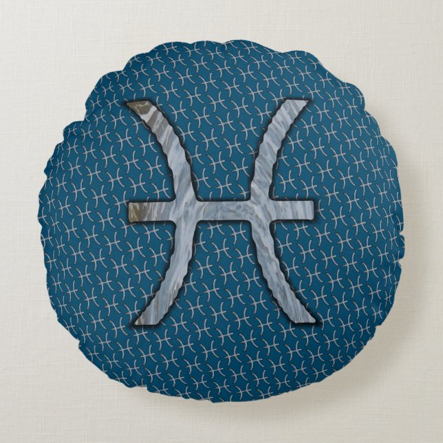 Pisces Zodiac Symbol Element by Kenneth Yoncich Round Cushion (Front)