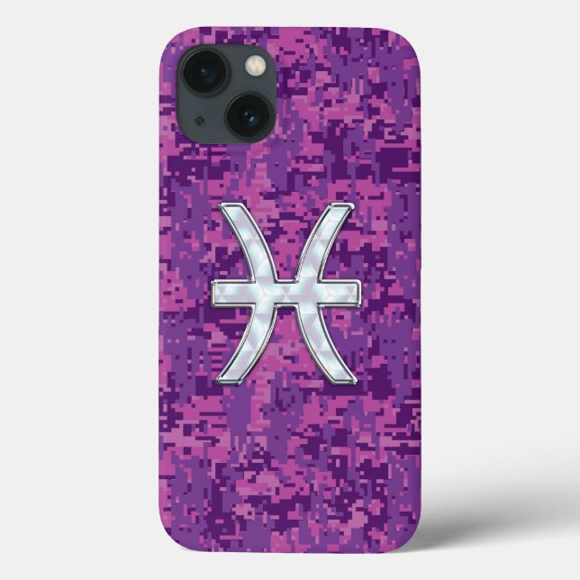 Pisces Zodiac Symbol Fuchsia Digital Camouflage Case-Mate iPhone Case (Back)