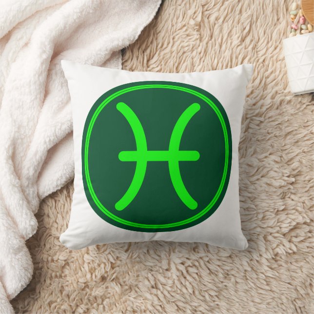Pisces Zodiac Symbol Green Mix Cushion (Blanket)