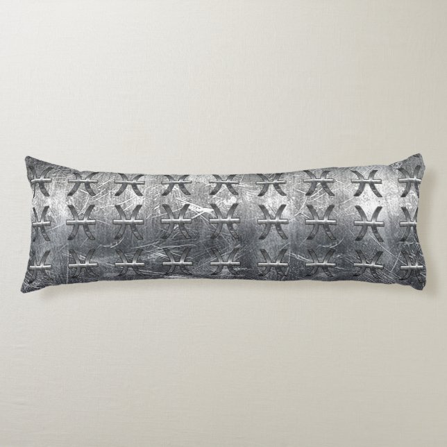 Pisces Zodiac Symbol in grunge steel style print Body Cushion (Front)