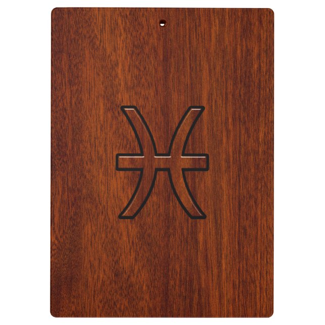 Pisces Zodiac Symbol in Mahogany wood grain style Clipboard (Back)