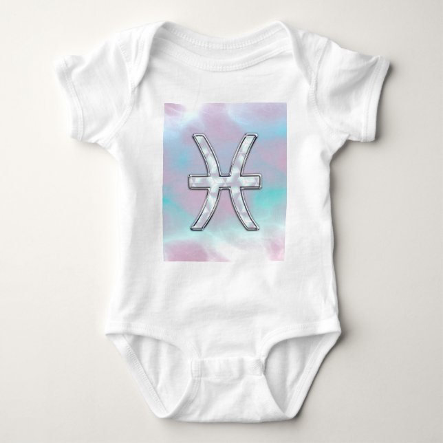 Pisces Zodiac Symbol Mother of Pearl Decor Baby Bodysuit (Front)