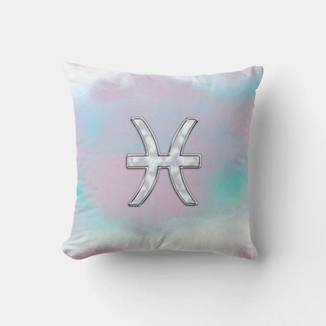 Pisces Zodiac Symbol Mother of Pearl Decor Cushion (Front)