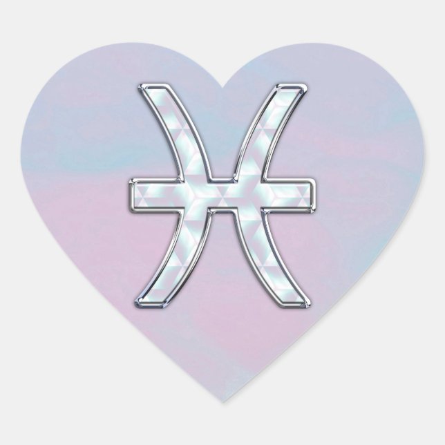 Pisces Zodiac Symbol Mother of Pearl Decor Heart Sticker (Front)