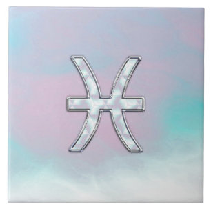 Pisces Zodiac Symbol Mother of Pearl Decor Tile